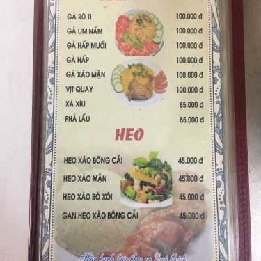 Thực đơn- Quán Ăn Cơm Gà Hồng Nam