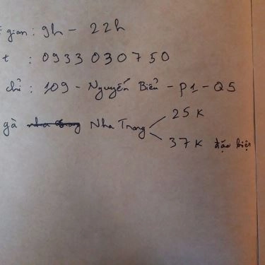 Thực đơn- Quán Ăn Cơm Gà Nhà Trang - Nguyễn Biểu