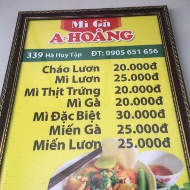 Thực đơn- Quán Ăn Cơm Gà Quay A Hoàng - Hà Huy Tập