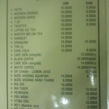Thực đơn- Quán Ăn Cơm Gà Số 1- Ngô Gia Tự