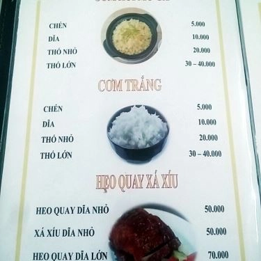 Thực đơn- Quán Ăn Cơm Gà Tam Kỳ Hồng Nga - Phan Xích Long