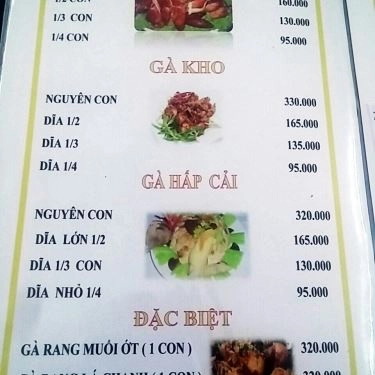 Thực đơn- Quán Ăn Cơm Gà Tam Kỳ Hồng Nga - Phan Xích Long