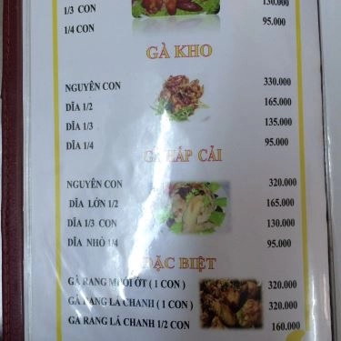 Thực đơn- Quán Ăn Cơm Gà Tam Kỳ Hồng Nga - Phan Xích Long