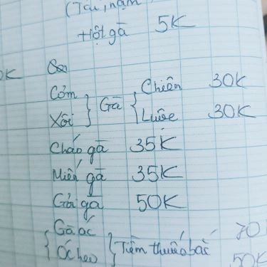 Thực đơn- Quán Ăn Cơm Gà & Xôi Gà
