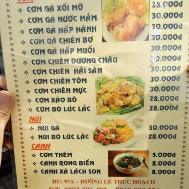 Thực đơn- Quán Ăn Cơm Gà Xối Mỡ Đài Loan