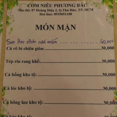 Thực đơn- Quán Ăn Cơm Niêu Phương Bắc