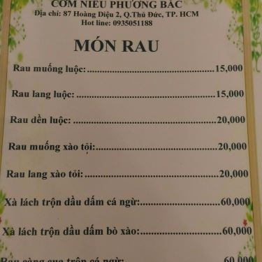 Thực đơn- Quán Ăn Cơm Niêu Phương Bắc