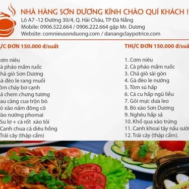 Thực đơn- Nhà Hàng Cơm Niêu Sơn Dương