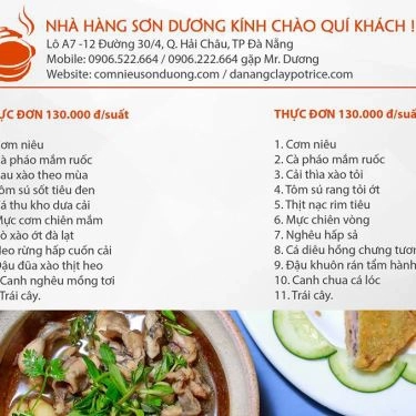 Thực đơn- Nhà Hàng Cơm Niêu Sơn Dương