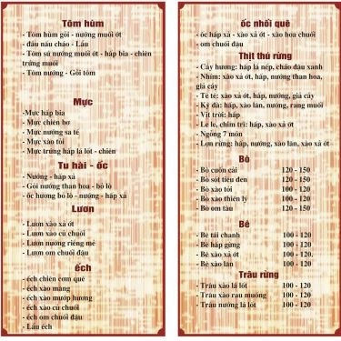 Thực đơn- Quán Ăn Cơm Quê - Trần Thái Tông