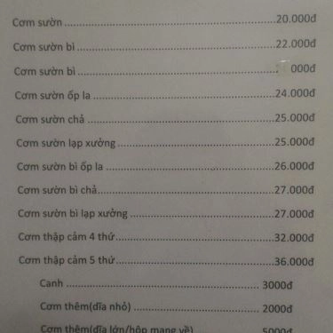 Thực đơn- Quán Ăn Cơm Tấm Bảy Hiền