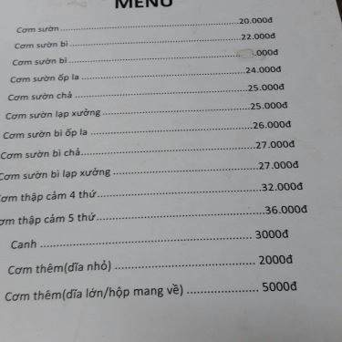 Thực đơn- Quán Ăn Cơm Tấm Bảy Hiền