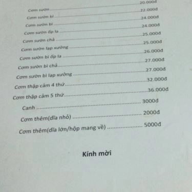 Thực đơn- Quán Ăn Cơm Tấm Bảy Hiền
