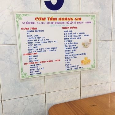 Thực đơn- Quán Ăn Cơm Tấm Hoàng Gia