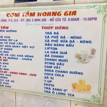 Thực đơn- Quán Ăn Cơm Tấm Hoàng Gia