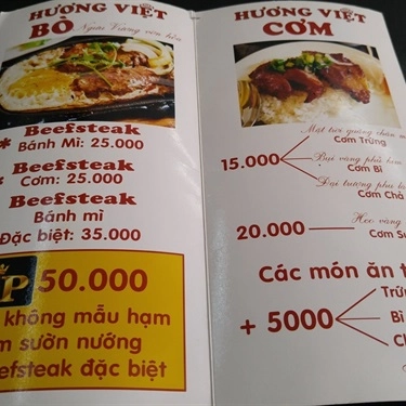 Thực đơn- Quán Ăn Cơm Tấm Hương Việt - Nguyễn Hữu Thọ