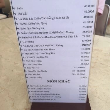 Thực đơn- Quán Ăn Cơm Tấm Kiều Giang - Song Hành