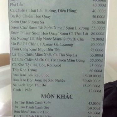 Thực đơn- Quán Ăn Cơm Tấm Kiều Giang - Song Hành