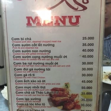 Thực đơn- Quán Ăn Cơm Tấm Nhớ - Hoàng Diệu
