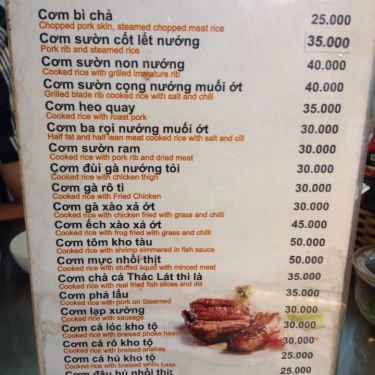 Thực đơn- Quán Ăn Cơm Tấm Nhớ - Hoàng Diệu