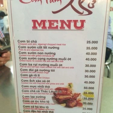 Thực đơn- Quán Ăn Cơm Tấm Nhớ - Hoàng Diệu