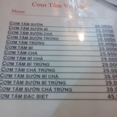 Thực đơn- Quán Ăn Cơm Tấm Con Vịt Béo