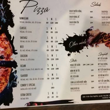 Thực đơn- Quán Ăn Condo's Pizza - Trần Đại Nghĩa