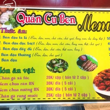 Thực đơn- Quán Ăn Cu Ben - Bún Đậu & Ăn Vặt