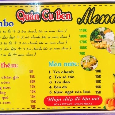 Thực đơn- Quán Ăn Cu Ben - Bún Đậu & Ăn Vặt