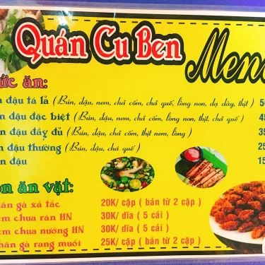 Thực đơn- Quán Ăn Cu Ben - Bún Đậu & Ăn Vặt