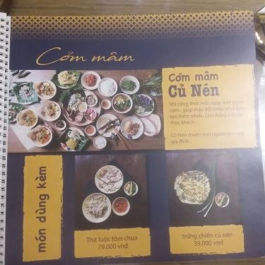 Thực đơn- Nhà Hàng Củ Nén - Ẩm Thực Miền Trung