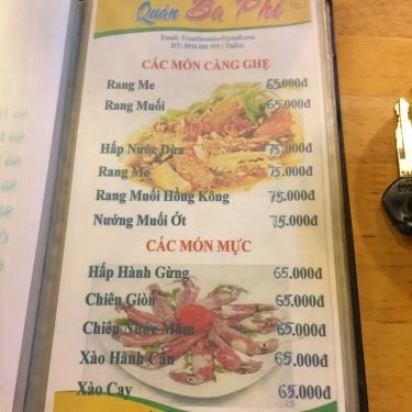 Thực đơn- Quán Ăn Cua Ba Phi - Hải Sản Tươi Sống