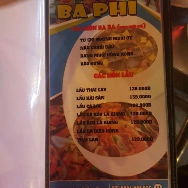 Thực đơn- Quán Ăn Cua Ba Phi - Hải Sản Tươi Sống