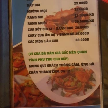 Thực đơn- Quán Ăn Cua Ba Phi - Hải Sản Tươi Sống