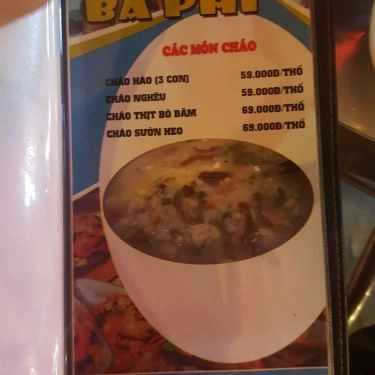 Thực đơn- Quán Ăn Cua Ba Phi - Hải Sản Tươi Sống