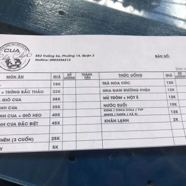 Thực đơn- Quán Ăn Cua Chóp Chép - Bánh Canh Cua, Bún Chả Giò Cua & Soup Cua