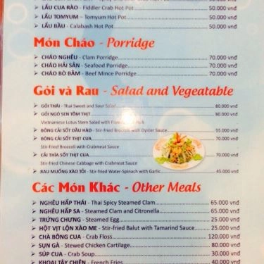Thực đơn- Cua Mai - Quán Ăn Gia Đình