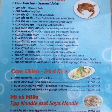 Thực đơn- Cua Mai - Quán Ăn Gia Đình