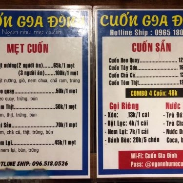 Thực đơn- Quán Ăn Cuốn Gia Đình - Ngon Như Mẹ Cuốn