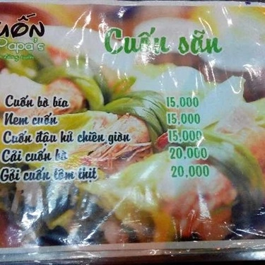 Thực đơn- Quán Ăn Cuốn Papa's