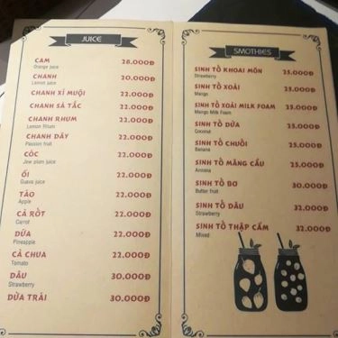 Thực đơn- Quán Ăn Đà Nẵng Xưa Cafe