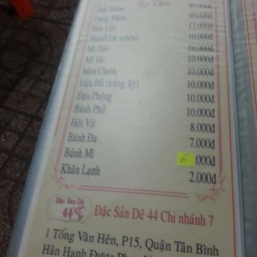 Thực đơn- Quán Ăn Đặc Sản Dê 44 - Tống Văn Hên