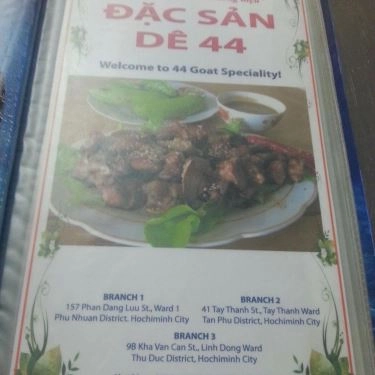 Thực đơn- Quán Ăn Đặc Sản Dê 44 - Tống Văn Hên