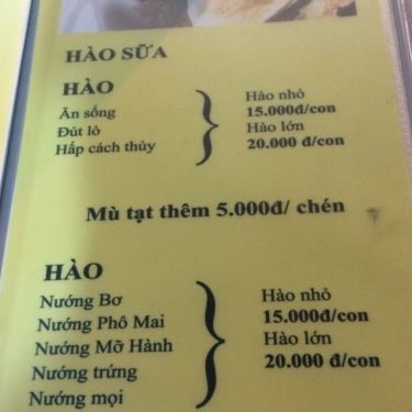 Thực đơn- Quán Ăn Đặc Sản Hào Sữa - Nguyễn Hồng Đào