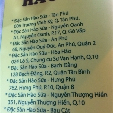 Thực đơn- Quán Ăn Đặc Sản Hào Sữa - Nguyễn Hồng Đào