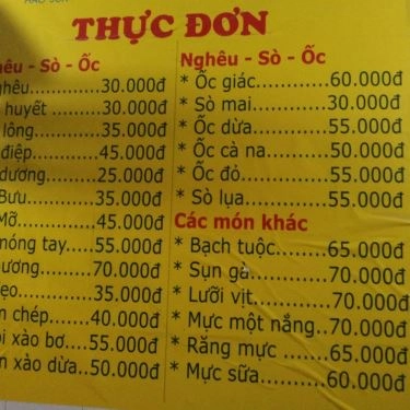 Thực đơn- Quán Ăn Đặc Sản Hào Sữa - Nguyễn Hồng Đào