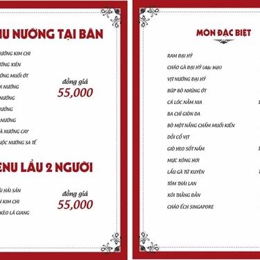 Thực đơn- Quán Ăn Đại Hỷ Quán - Gà & Hải Sản Tự Chọn