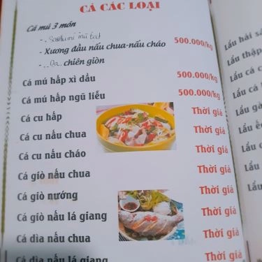 Thực đơn- Quán Ăn Đại Hỷ Quán - Gà & Hải Sản Tự Chọn