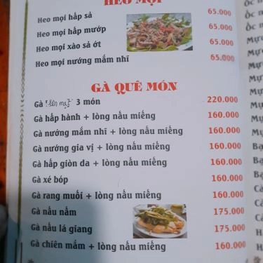 Thực đơn- Quán Ăn Đại Hỷ Quán - Gà & Hải Sản Tự Chọn