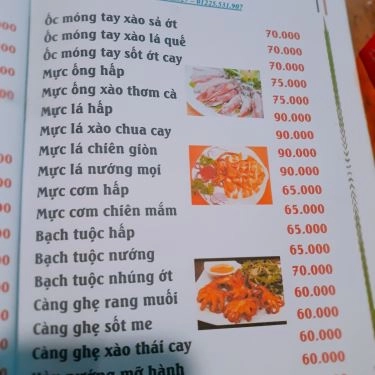 Thực đơn- Quán Ăn Đại Hỷ Quán - Gà & Hải Sản Tự Chọn